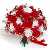 Buchet mare predominant rosu pentru nasa, mireasa sau cadou personalizabil ,cu trandafiri, hortensie si plante stabilizate, Eventissimi&reg;