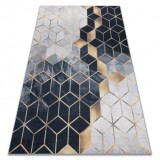 ANDRE 1171 covor lavabil cub, geometric anti-alunecare - negru / aur, 160x220 cm