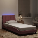 vidaXL Cadru de pat cu lumini LED, roz, 90x190 cm, catifea