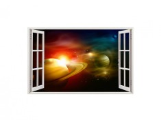 Autocolant decorativ, Fereastra, Planete, Multicolor, 83 cm, 40ST foto