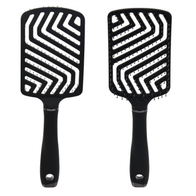 Perie Păr Pătrată, Model Zigzag, Plastic, Negru, 26 cm foto