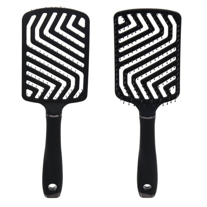 Perie Păr Pătrată, Model Zigzag, Plastic, Negru, 26 cm