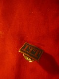 Insigna ITT , cu buton , metal si email , L=1,5cm