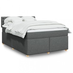 vidaXL Pat box spring cu saltea, gri &icirc;nchis, 140x190 cm, textil