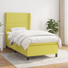 vidaXL Pat box spring cu saltea, verde, 80x200 cm, textil foto