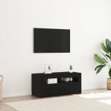 vidaXL Dulap TV cu LED, stejar negru, 90x35x40 cm, lemn prelucrat