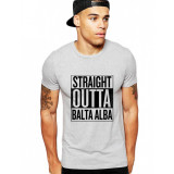 Tricou barbati gri cu text negru - Straight Outta Balta Alba - 2XL