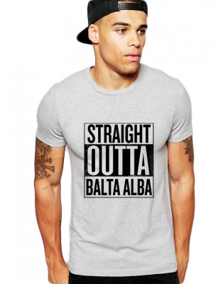 Tricou barbati gri cu text negru - Straight Outta Balta Alba - 2XL foto