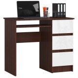 Birou computer cu 3 sertare si raft pentru tastatura, dreapta, 90x50x77 cm, maro wenge si alb Household NewTrend