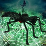 Decor de Halloween iluminat cu panza si paianjen gigant Herefun, plastic/textil, negru/verde