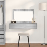 Masă toaletă suspendată vidaXL, gri sonoma, 100x40x70 cm, cu oglindă. Mobilier dormitor modern, lemn prelucrat, design economisitor spațiu.