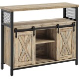 VASAGLE Comoda pentru living sau bucatarie, cu 2 usi glisante, rafturi reglabile, stil rustic, 33x100x80 cm, maro natur Household NewTrend