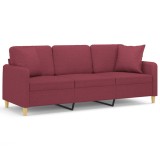 Canapea cu 3 locuri cu pernute, rosu vin, 180 cm, textil