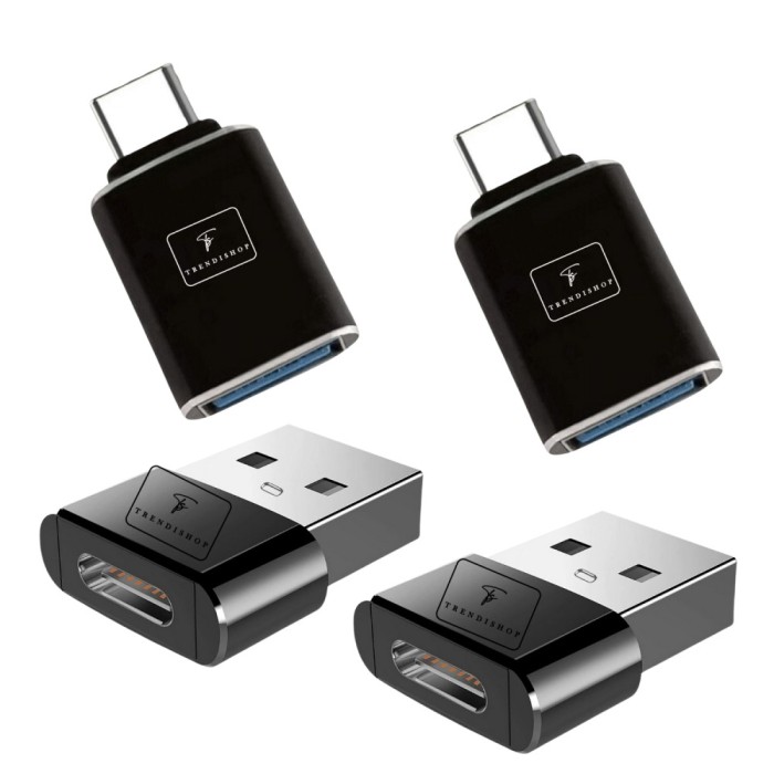 Set 4 adaptoare OTG, TrendiShop&reg;, Mix Type C catre USB si USB catre Type C, compact si portabil, compatibil cu Macbook, Iphone, Samsung, diverse table