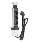 Priza schuko incastrabila in blat de birou sau bucatarie, 3 posturi 220-240VAC 16A cablu 1.8m, pop-up cu indicator de prezenta tensiune, Omu System