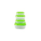 Set 4 cutii alimente, patrate, Fresco 400 ml, 800 ml, 1 l, 2 l, verzi