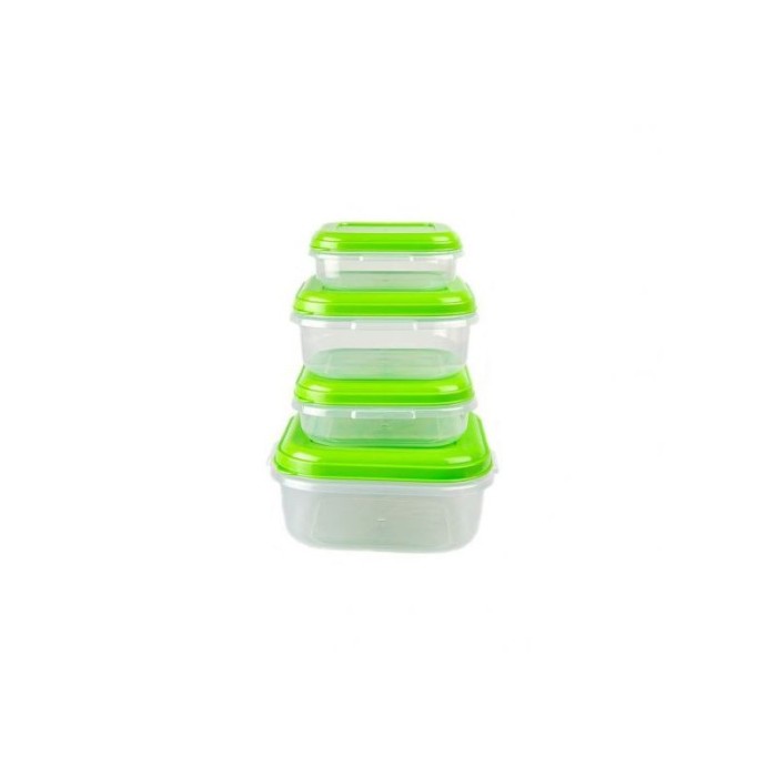Set 4 cutii alimente, patrate, Fresco 400 ml, 800 ml, 1 l, 2 l, verzi