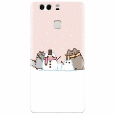 Husa silicon pentru Huawei P9 Plus, Cat And Snowman