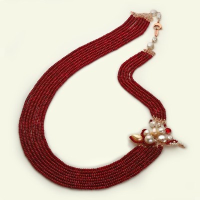 Colier Stunning din agat rubiniu și perle foto