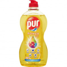 Detergent de Vase Lichid PUR Power 5 Lemon Extra, 450 ml, Parfum de Lamaie, Pur Detergent de Vase, Detergent de Vase Manual, Detergent Lichid pentru V