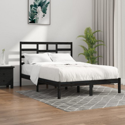 vidaXL Cadru de pat, negru, 140x190 cm, lemn masiv foto