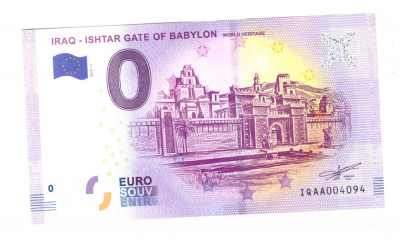 Bancnota souvenir Irak 0 euro Ishtar Gate of Babylon 2019-1, UNC foto
