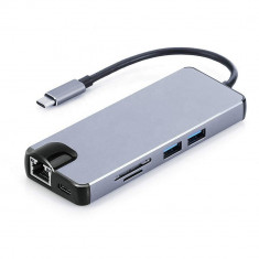 Adaptor Multiport Hub 8 in 1 USB Type-C la Ethernet, HDMI, VGA, USB, USB-C, Card Reader, TechDelivery TD-UBC39 foto