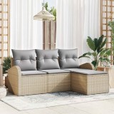VidaXL Set de canapele pentru grădină cu pernă 4 pcs Bej Rattan poli 3345990