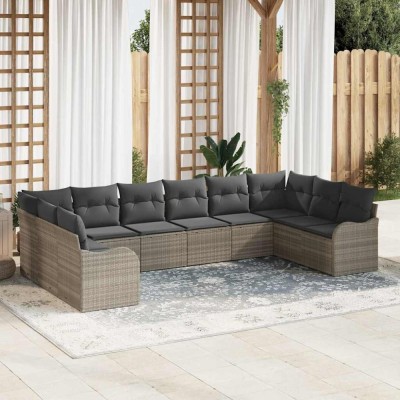vidaXL Set de canapele pentru grădină 10 pcs Gri deschis Rattan poli 3354551 foto