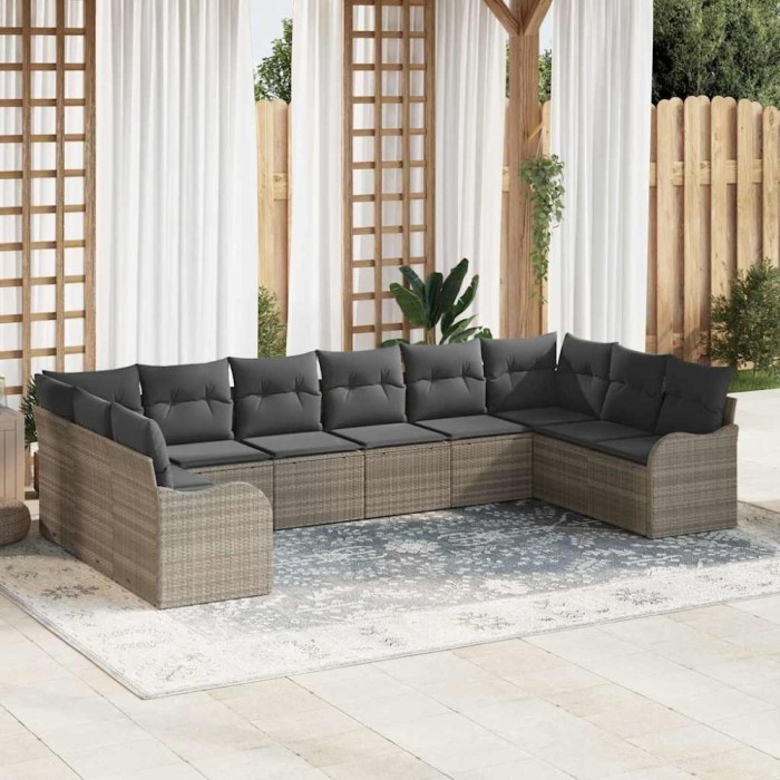 vidaXL Set de canapele pentru grădină 10 pcs Gri deschis Rattan poli 3354551