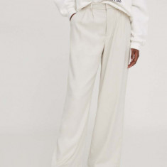 Hollister Co. pantaloni femei, culoarea bej, drept, high waist