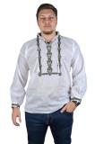 Bluza tip ie barbati RB 24, alb/maro , marimea 2XL, XXL, Bumbac, La baza gatului