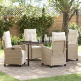 Set Mese Gradina 5 Persoane vidaXL, Poliratan Bej, Inclinabil, 3 Piese