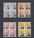 ROMANIA 1961 LP 515 OAMENI DE STIINTA ROMANI BLOCURI DE 4 TIMBRE MNH, Nestampilat