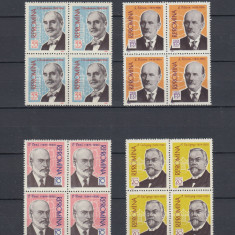 ROMANIA 1961 LP 515 OAMENI DE STIINTA ROMANI BLOCURI DE 4 TIMBRE MNH