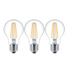 Set Becuri LED Philips, 7 W, A60, 2700 K, 230 V, 806 lumeni, A+, E27, 3 bucati foto