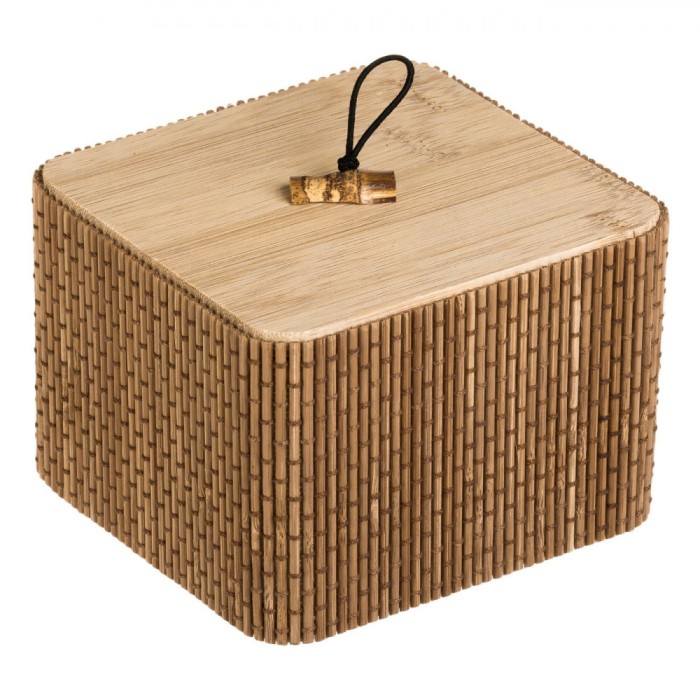 Cutie Depozitare, Bambus, Capac Lemn, Maro, 12x12x8cm