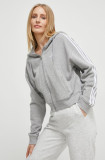 Adidas hanorac de bumbac femei, culoarea gri, cu glugă, melanj IK8386