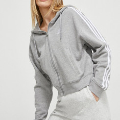 adidas hanorac de bumbac femei, culoarea gri, cu glugă, melanj IK8386