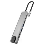 Cumpara ieftin Hub adaptor multifunctional 8in1, HDMI 4K Ultra HD 30 Hz, USB 3.0, SD TF Card Reader, 5 Gbps, RJ 45