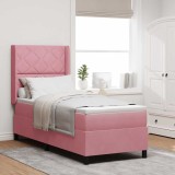 vidaXL Pat cu boxă spring LED și saltea Manual Roz 80 x 200 cm Catifea