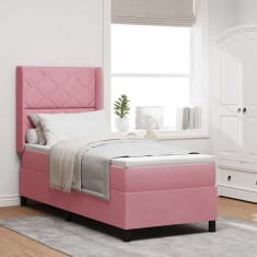 vidaXL Pat cu boxă spring LED și saltea Manual Roz 80 x 200 cm Catifea