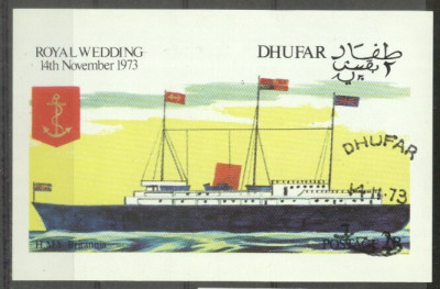 Dhufar 1973 Royal Wedding, Ships, mini imperf.sheet, used AI.038 foto