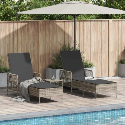 vidaXL Șezlong cu pernă 2 pcs Gri deschis 35 x 35 x 32cm poliratan foto