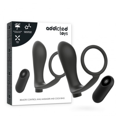 ADDICTED TOYS - PENIS RING WITH REMOTE CONTROL ANAL PLUG BLACK RECHARGEABLE foto