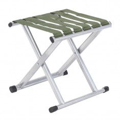 Scaun pliabil de camping, din metal si textil, fara spatar, maxim 300 kg, 30 x 26 x 31 cm, Verde