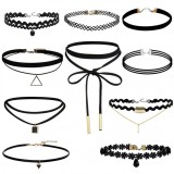 Set 10 Chokere Catifea Neagra, Coliere Fashion Dama, Sistem Lobster
