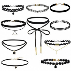 Set 10 choker OEM, Catifea, Negru