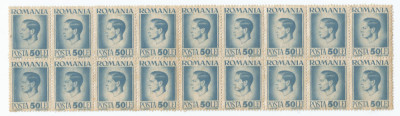 |Romania, LP 188/1945, Uzuale - Mihai I, hartie gri, bloc de 18, eroare, MNH foto