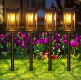 Set 4 lampi solare LED de exterior, 15 lm, 0.3W, 800mAh, Autonomie 12h, Plastic ABS, IP65, 55cm, Negru
